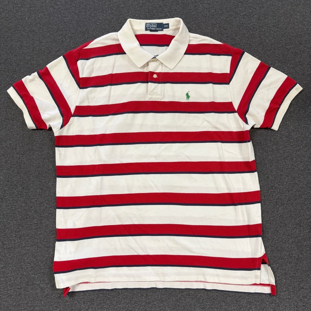 Vintage Polo Ralph Lauren Polo Shirt Mens XXL White Red Good Striped Pique